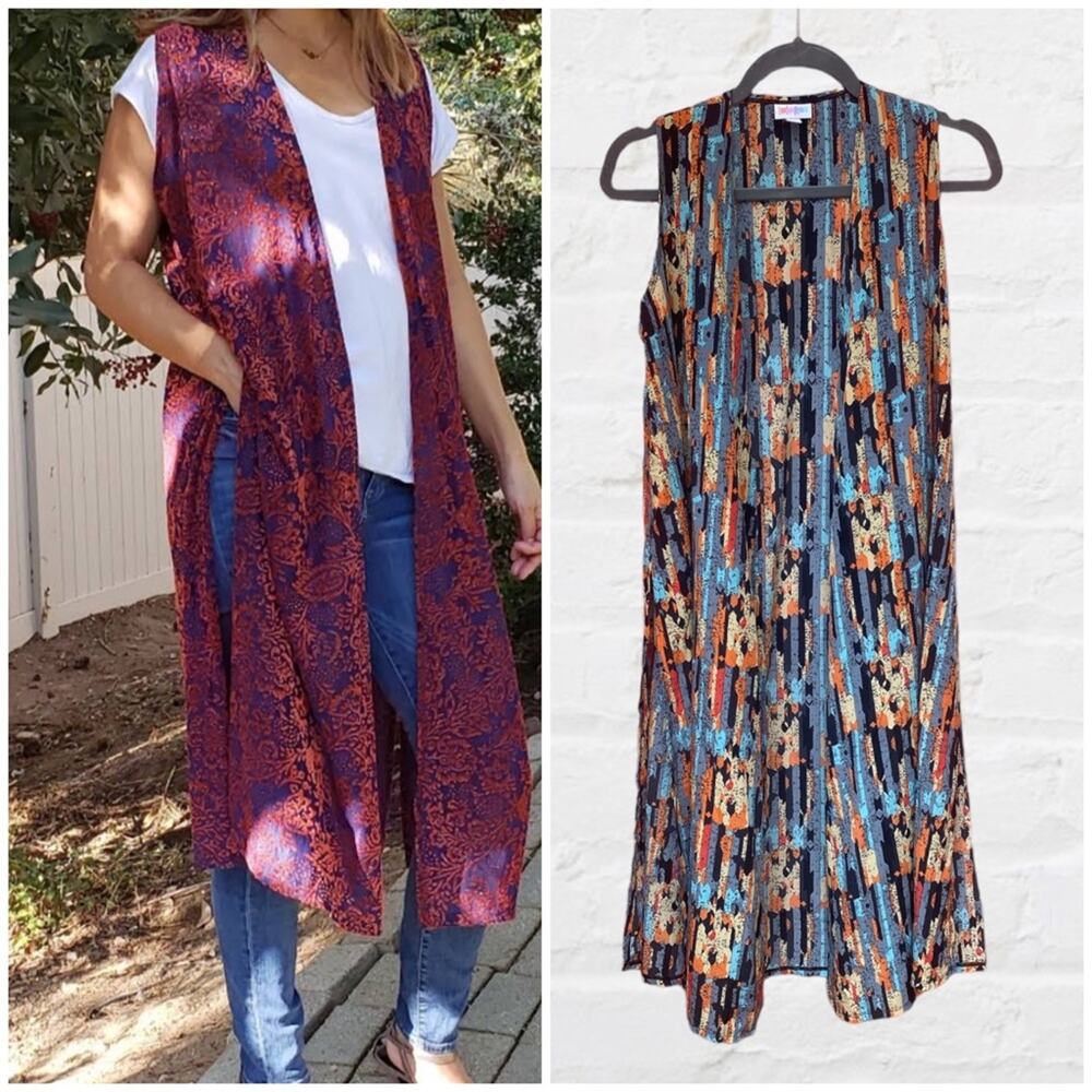 Lularoe Joy colorful long duster cardigan - sleeveless